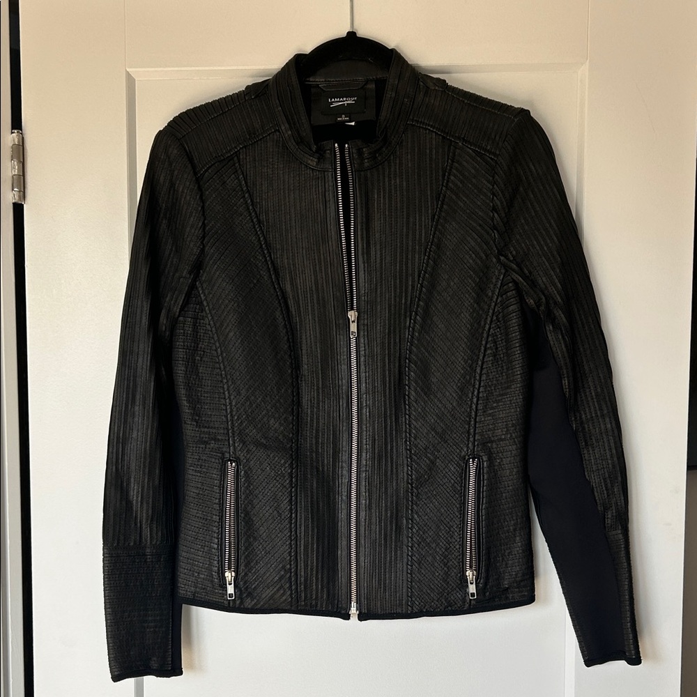 LAMARQUE Textured Black Leather JackET